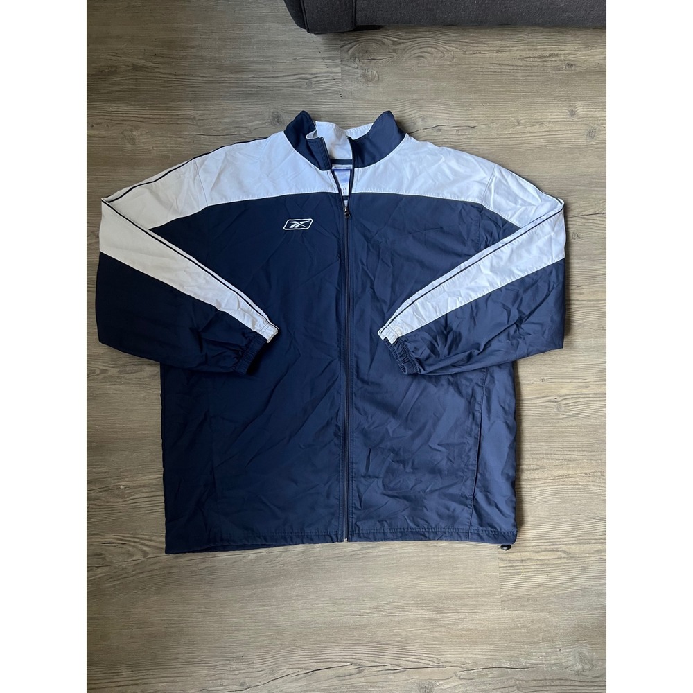 Y2K Reebok Men's Full Zip Navy Windbreaker Jacket Embroidered Logo Size 3XL